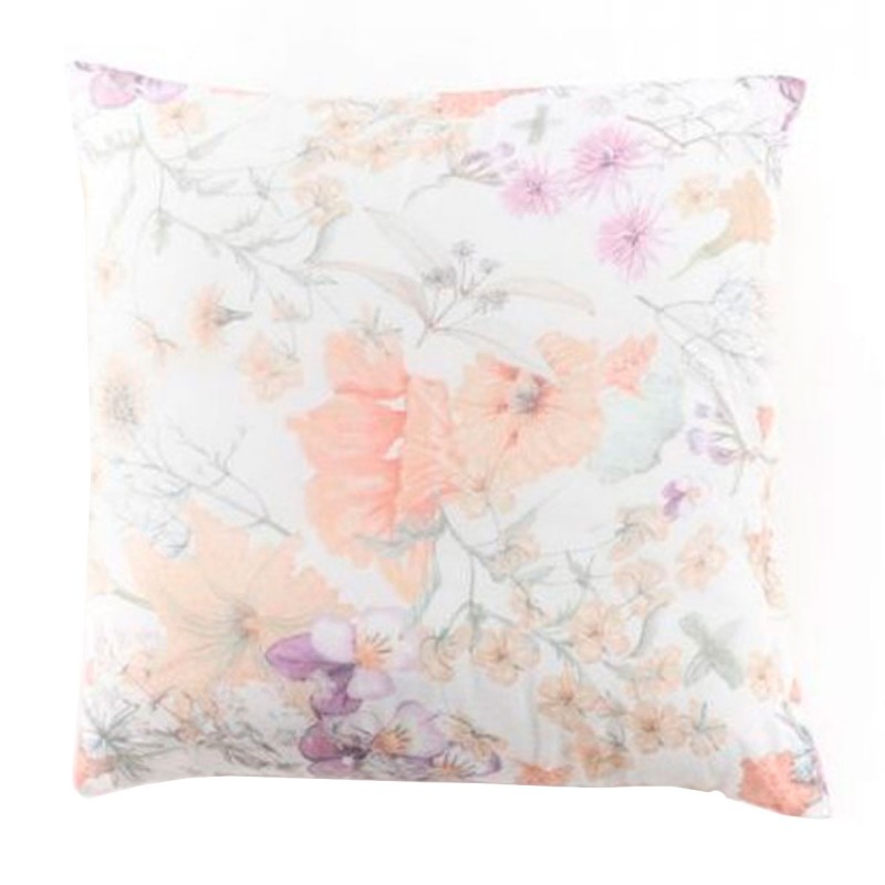 Funda de almohada 60X60 cm estampada con flores de color rosa y gris